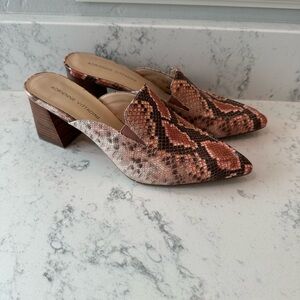 Adrienne Vittadini Women's Snake Print Block Heel Mules